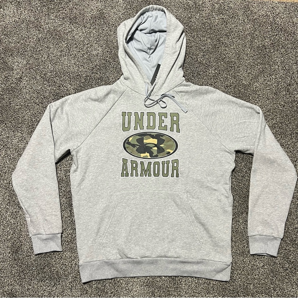 Under Armour Men's Large New Gray Hoodie Camo Logo